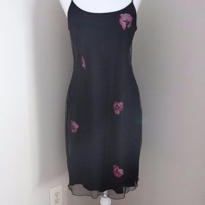 Dina Bar-El Black and Purple Flower Midi Dress